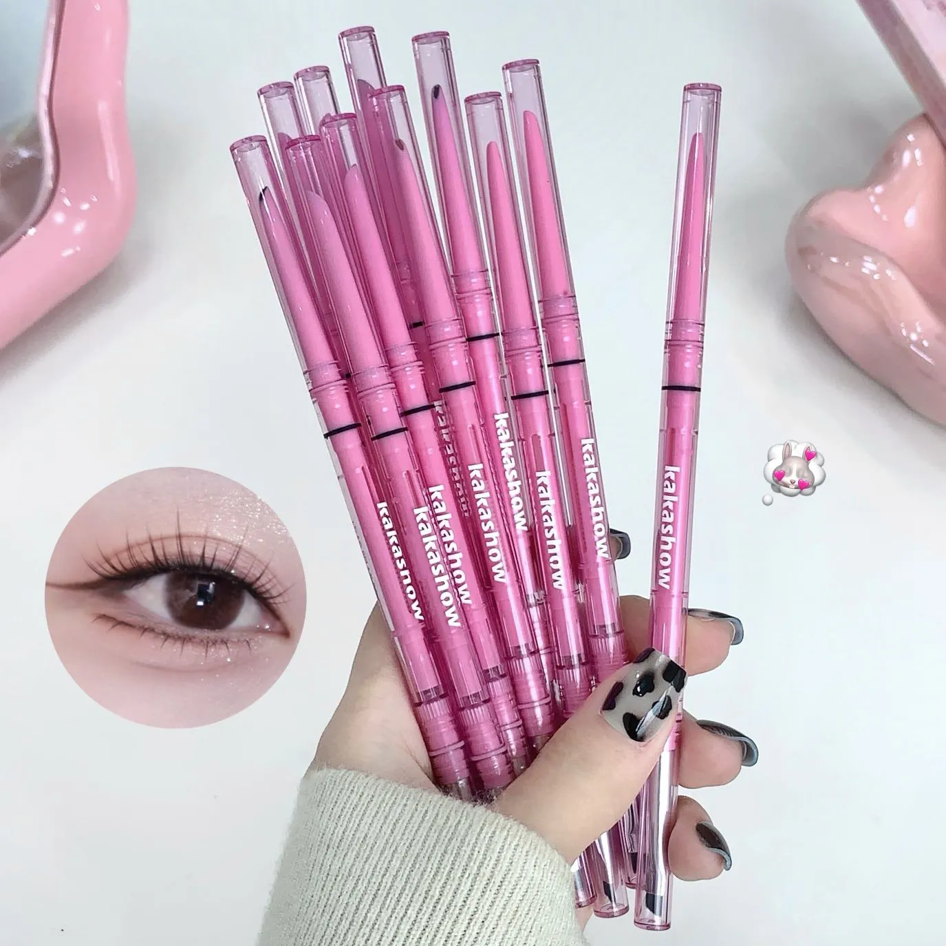 Double-headed Natural Black Eyeliner Gel na may Brush Smudge-Proof Waterproof Creamy Smooth Rose Pink para sa Brows at Under Eye Makeup