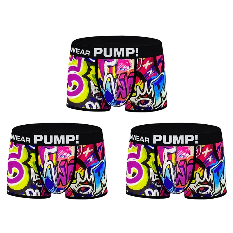 1 Chiếc Nam Cotton Nylon Pha Quần Sịp Boxer Toàn Graffiti In Rộng Dây Thắt Lưng Co Giãn Không Bó Sát Thời Trang thể Thao Quần Lót