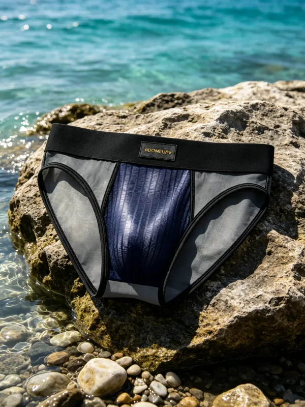 กางเกงบุรุษ Patchwork SHEER ตาข่ายแนวตั้ง Stripe GLOSS POUCH ต่ำเอวกว้างเอวยางยืด Breathable ชายชุดชั้นใน DP923 — image 1