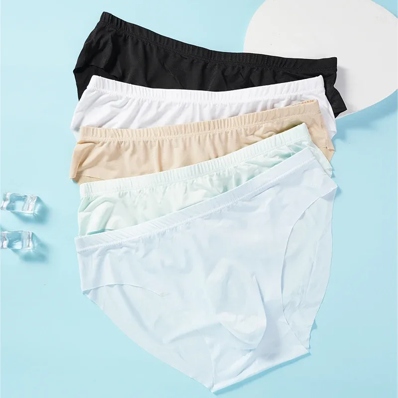 4pcs Men's Ice Silk Briefs Summer Transparent Seamless Sexy Quick-drying Trendy Breathable Underwear Ultra-thin Panties — image 3