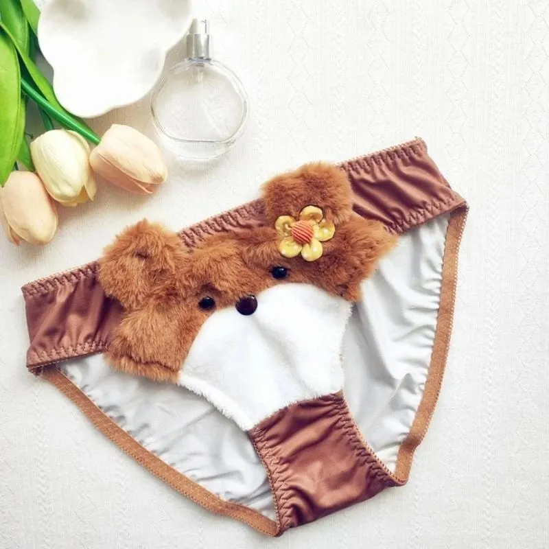 400A Women Cartoon Plush Bra Panty Set Funny Bear Bra Panties Set Lovely Lingerie — image 1