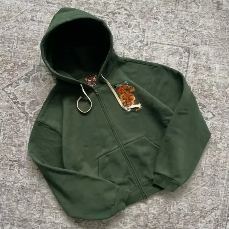 Vintage Bear Print Hoodie Men Retro Green Plaid Patch Pullover Hooded Sweatshirt Casual Streetwear Long Sleeve Women Hoodies Top — image 18