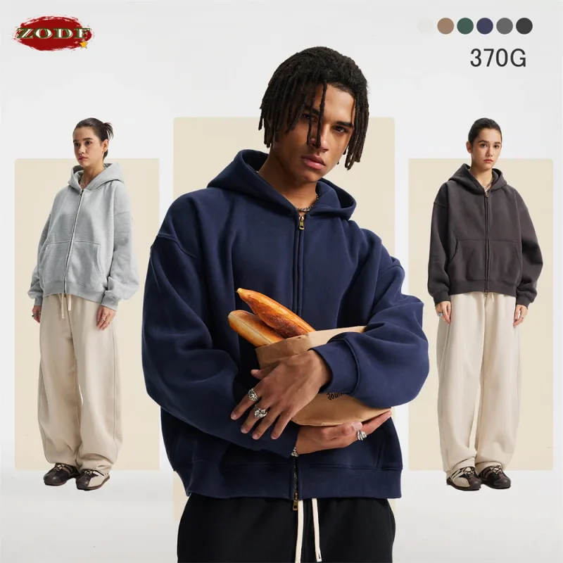 Trendy 2025 Winter Man Solid Fleece Boxy Hoodies Unisex 350gsm Double Head Zipper Hooded Sweatshirts Coat HY1122