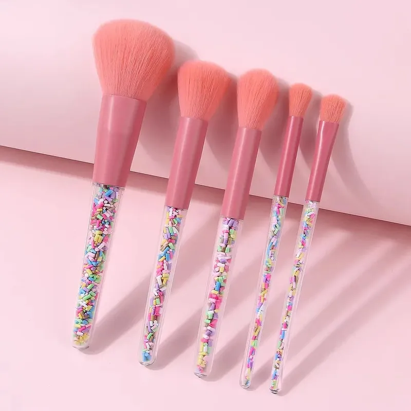 5Pcs Pink Makeup Brushes Set Soft Cosmetic Brushes Kit for Face Eye Makeup Beginner Daily Beauty Makeup Tools