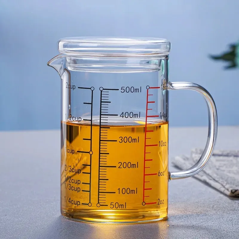 Högt borosilikatglas Mätkoppar Klart glas Skala Cup med handtag V-formad pip Köksglas mätbägare — image 13