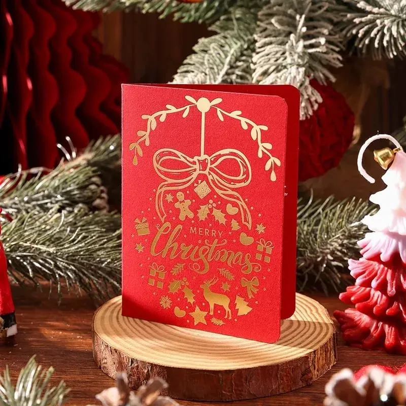 10Pcs Vintage Gold Foil Christmas Folding Greeting Cards Multi Pattern Blessing Holiday Cards New Year Postcard Gift Cards — image 12