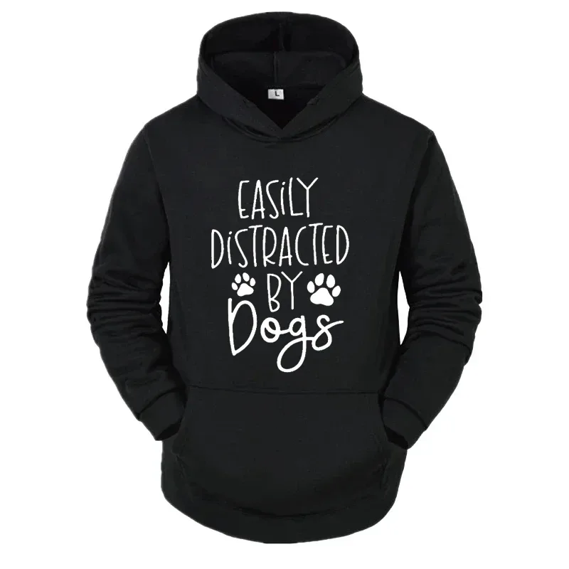 Dog Lover Hoodies for Women Men Dog Paw Sweatshirts Pet Owner Tracksuits Easily Distracted By Dogs Letter with Paw Print Hoodies