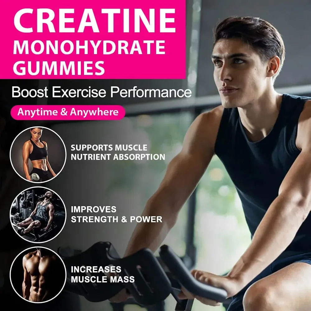 Creatine Monohydrate Gummies - 8000 Mg Pre/post Workout Fitness Strength Muscle Building Provide Energy Supplements — image 6