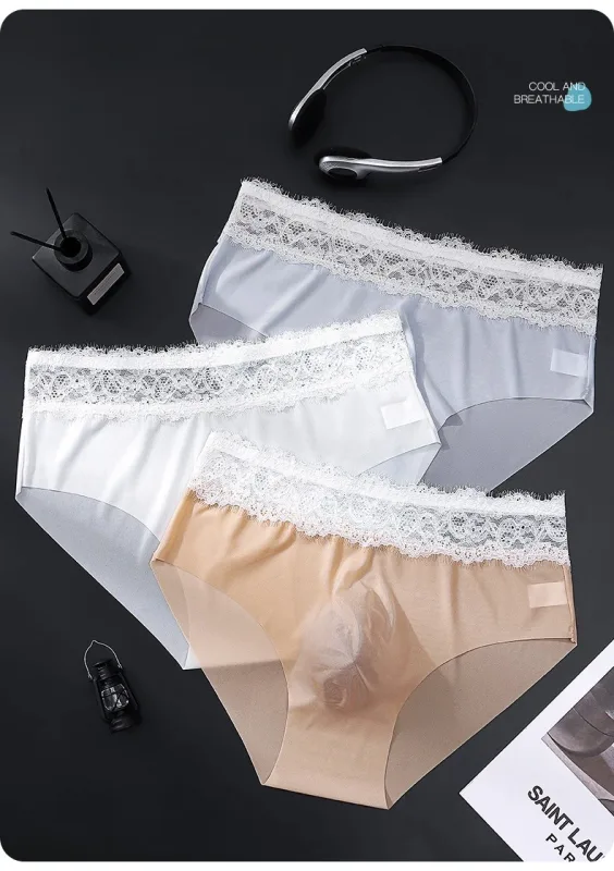 Calças triangulares masculinas de seda gelo com borda de renda, roupa íntima fina respirável sem rastros, cintura baixa, macia, sem costura, conforto masculino — image 10