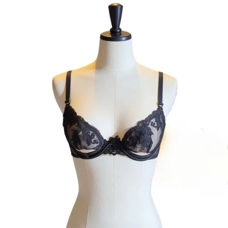 Ensemble de soutien-gorge demi-bonnet en dentelle parisienne - Lingerie d'été à armatures ultra fine avec découpes transparentes et sans éponge - Sexy French Desire