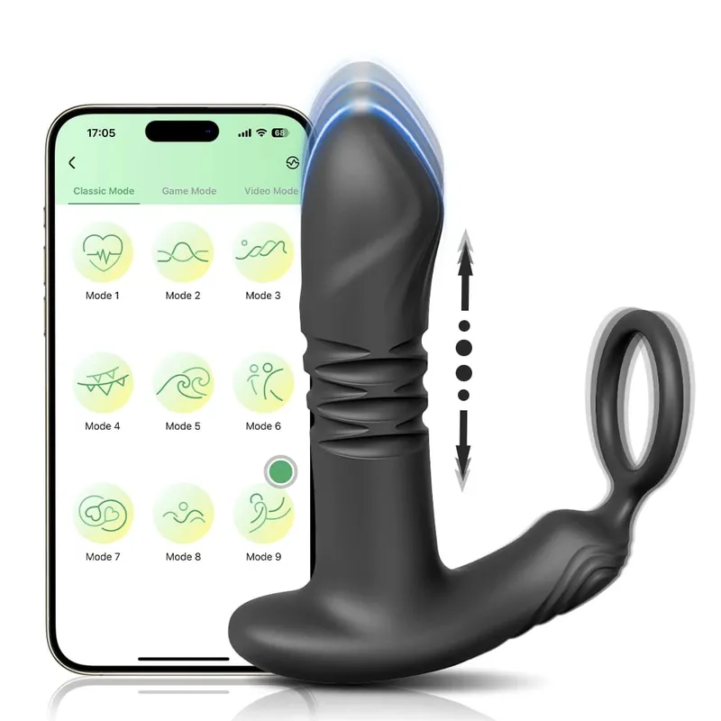 APP Control Thrusting Prostate Massager for Men Telescopic Anal Vibrator for Gay Butt Plug Cock Ring Adult Goods Sex Toy for Men