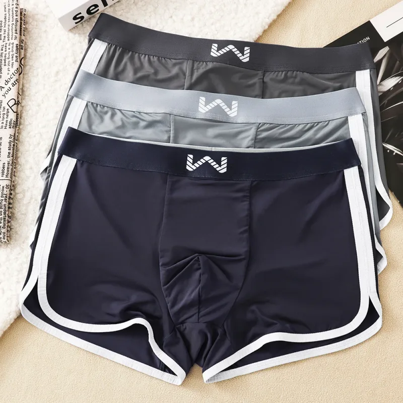 3 Buah/Pak Celana Dalam Pria Jaring Antibakteri Sejuk Sutra Es Celana Dalam Kantong Ruang Besar Boxer Homme Pinggang Elastis Tinggi