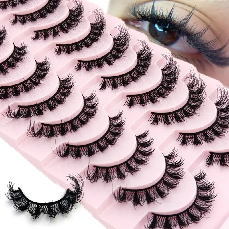 New Cat Eye Lashes 5/7/10 pairs 3D Faux Mink Eyelashes Winged Fluffy Fake Lashes Soft Natural long Full Strip Lash Make — image 25