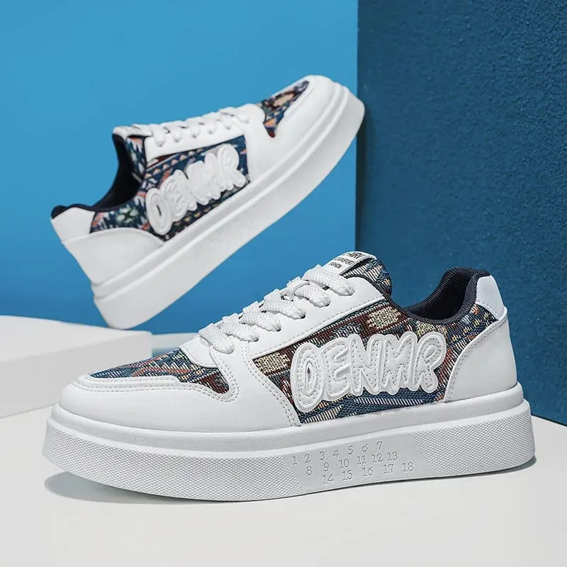 Men Spring Summer Sneakers Platform Board Shoes Ethnic Patchwork Fabric Casual Skateboard Lace Up Male Footwear — image 2