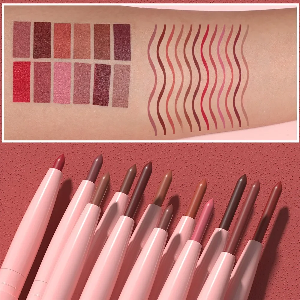 1Pc Tapered Nib Lip Liner Pencil Matte Plumping Lip Stain Lasting Waterproof Fine Lipstick Slim Lip Outline Contour Make Up Pink