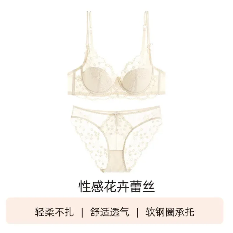 Ladies Pink Lace Lingerie Set Full‑Coverage Thin Minimizer Bra Push Up Anti‑Sag Support Underwear For Big Bust Daily Soft Outfit — image 10