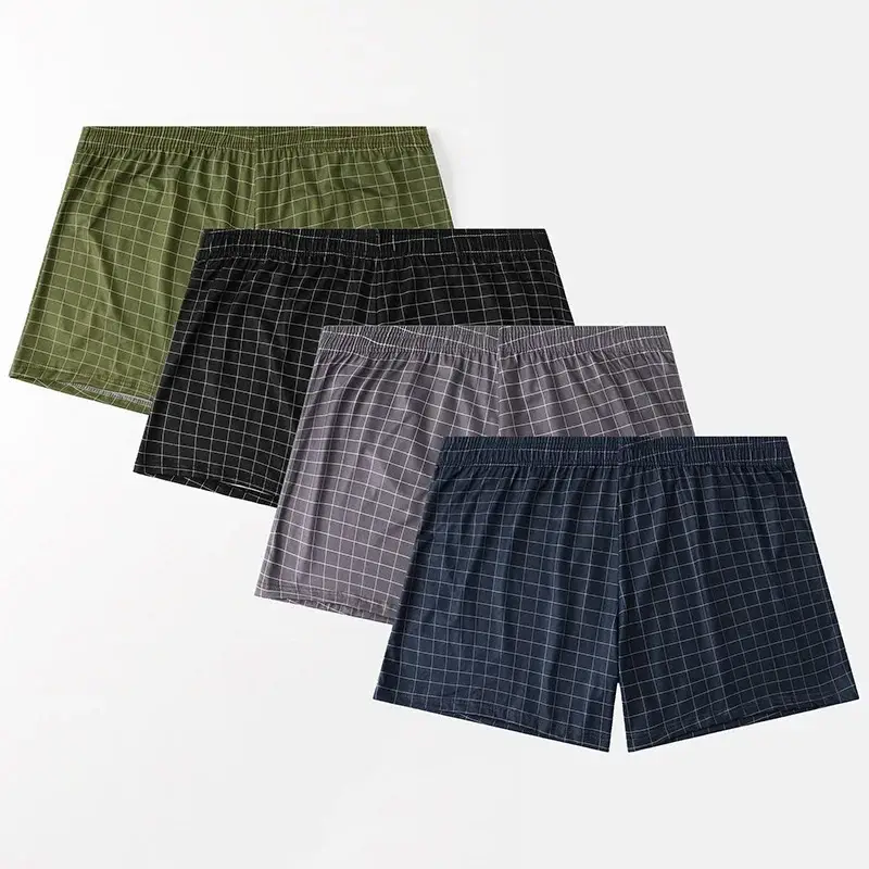4 Piece Set Of Plaid Printed Elderly Aro Pants Casual And Loose Men's Boxer Shorts Comfortable And Breathable Underwear — image 2