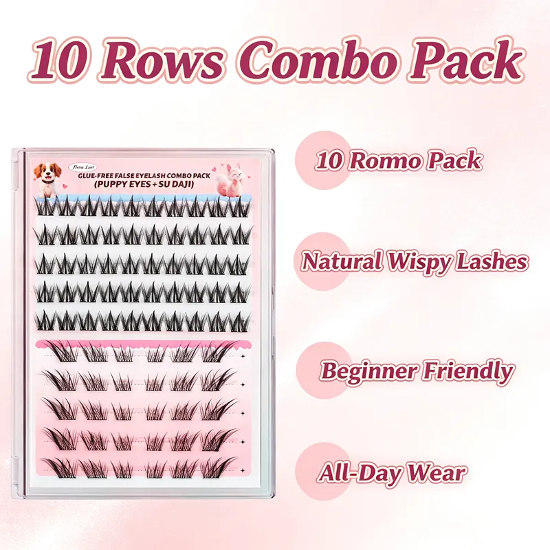 Self Adhesive Lash Clusters Combo Pack 10 Rows No Glue False Eyelashes Puppy Fox Eye Wispy Segmented Lashes for Daily Makeup — image 6