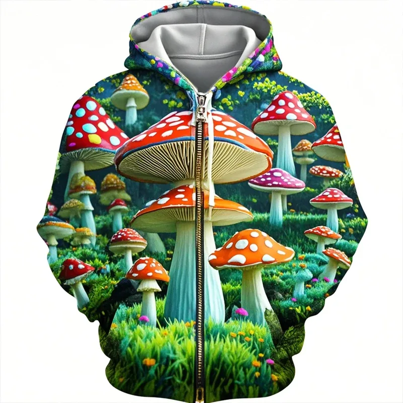 Mantar 3D baskı fermuarlı kapüşonlu kıyafet erkek kadın rahat moda kapüşonlu eşofman üstü erkek büyük boy eşofman Hoodies erkek ceket giyim — image 9