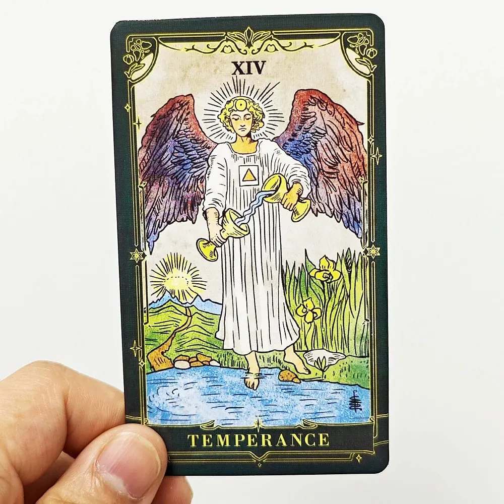 A.E. Tarot classique 78 pièces système Rider Waite cartes de Tarot avec bords dorés vert foncé avec guide pour débutants 10.3*6 cm