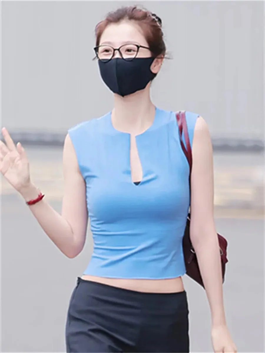 Weird Puss Casuals Trend Tank Top Women Chic Classic Split Patchwork Stretch Simple Sporty Streetwera Fashion Basic Daily Vest — image 5