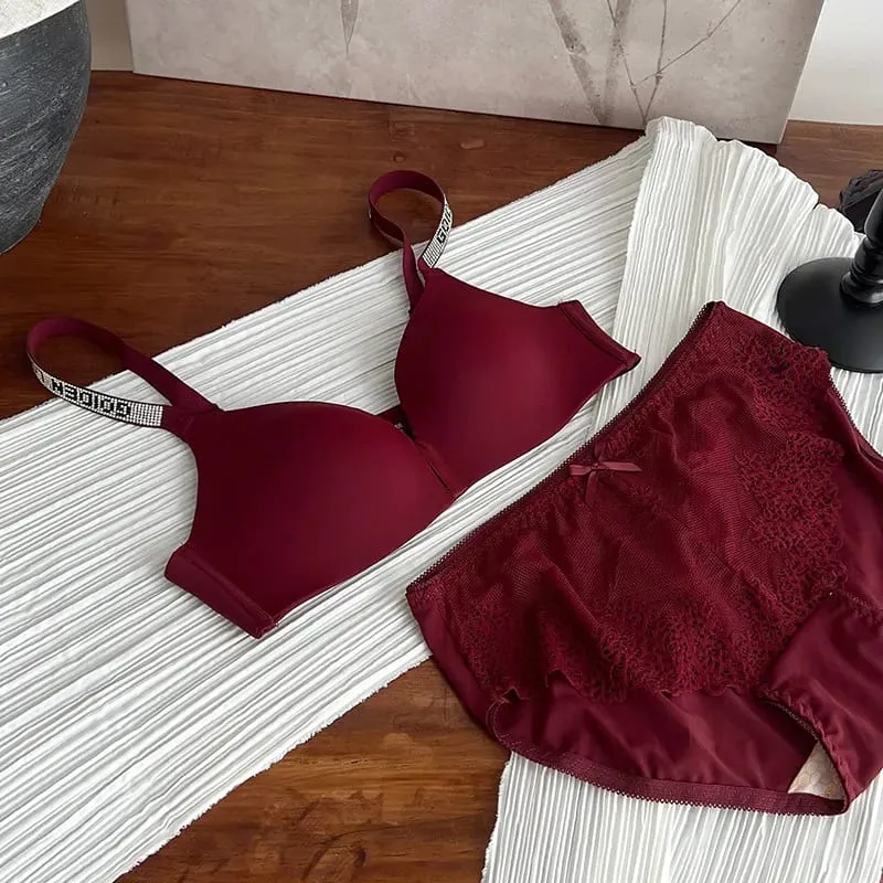 セクシーな Fashion Women Triangle Cup Bralette 32‑38 Thin Seamless Push Up Anti Sag Rhinestone Letter Strap Beautiful Back Lingerie — image 14