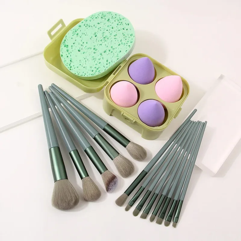 19Pcs Multifunctional Makeup Brush Set With Storage Box Soft Brushes With Makeup Puffs & Cleansing Sponge Complete Face Makeup