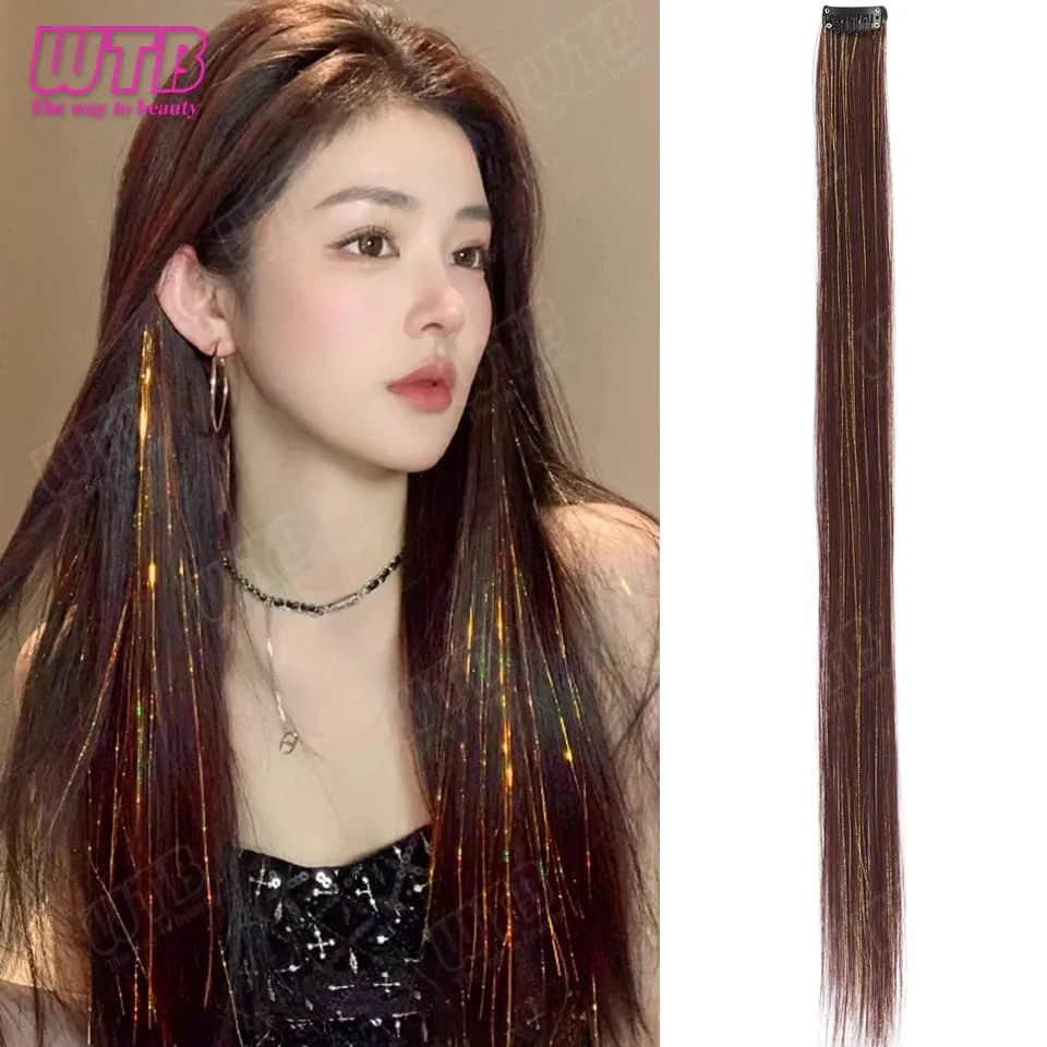 Parrucca di estensione dei capelli sintetici Parrucca di estensione dei capelli lisci di seta evidenziata al laser stile clip BB adatta per l'uso quotidiano delle donne