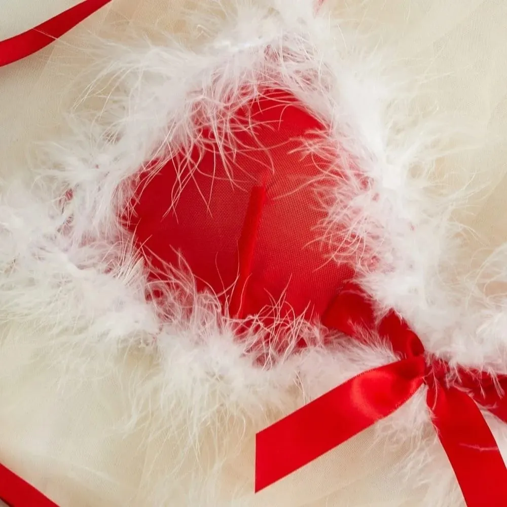 Sweet Furry Women's Underwear Wireless Mesh Transparent Lingerie Set Romantic Intimate Bow Decor Bra Panties Suit Christmas — image 4
