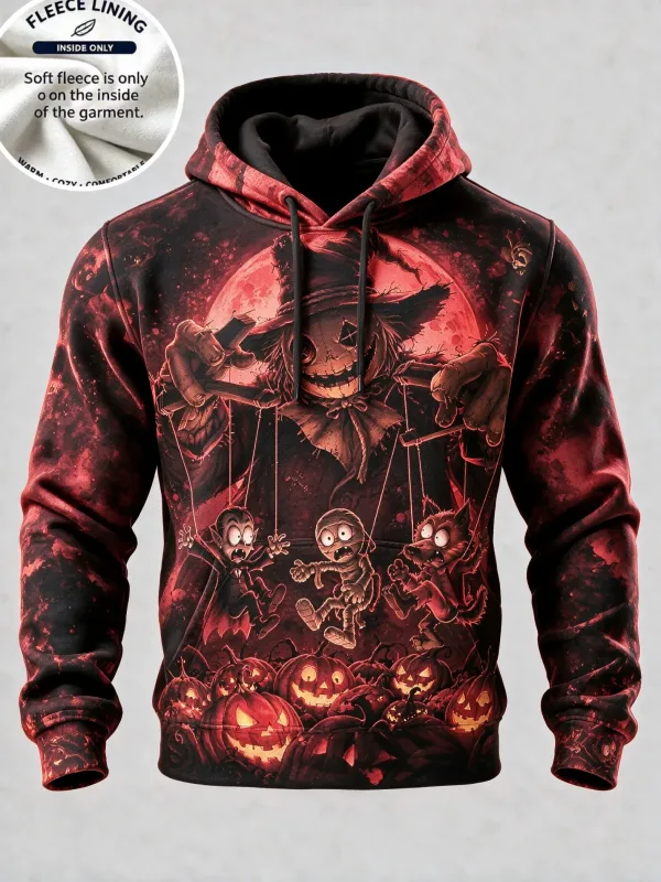 3D Print Halloween Fleece Hoodie Ghost Pumpkin Bat Spider Web Candle Graveyard Pullover Long Sleeve Kangaroo Pocket Sweatshirt — image 14