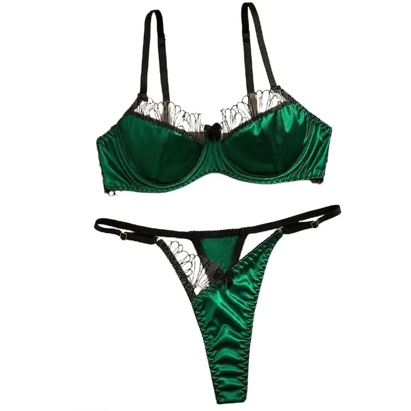 Ultra Sexy Lingerie Set Women Retro Vintage French Satin Splicing Embroidery Bra Thong Panties Erotic Underwear Suit 2026 New — image 6