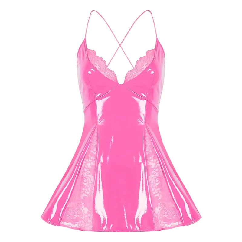 Nữ Ướt Nhìn Cao Su Da Bodycon Đầm Cao Cổ Dây Kéo Phía Trước Mini Bóng Cuồng Vũ Carnival Trình Diễn Trang Phục — image 11