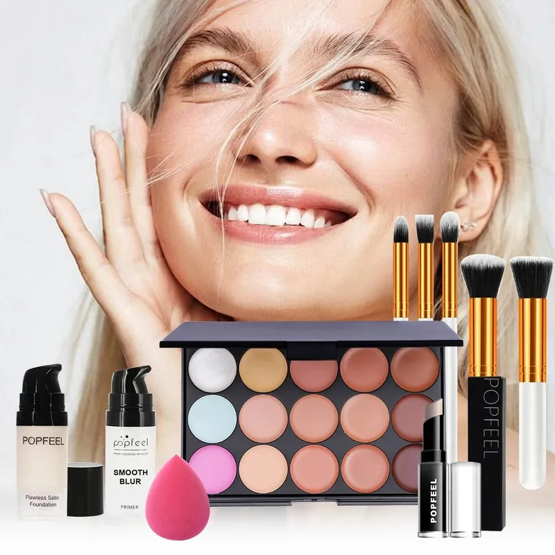 Set de maquillaje facial de 10 piezas - Combinación de brocha y corrector de base para principiantes - Kit completo de maquillaje facial para un aspecto impecable — image 5