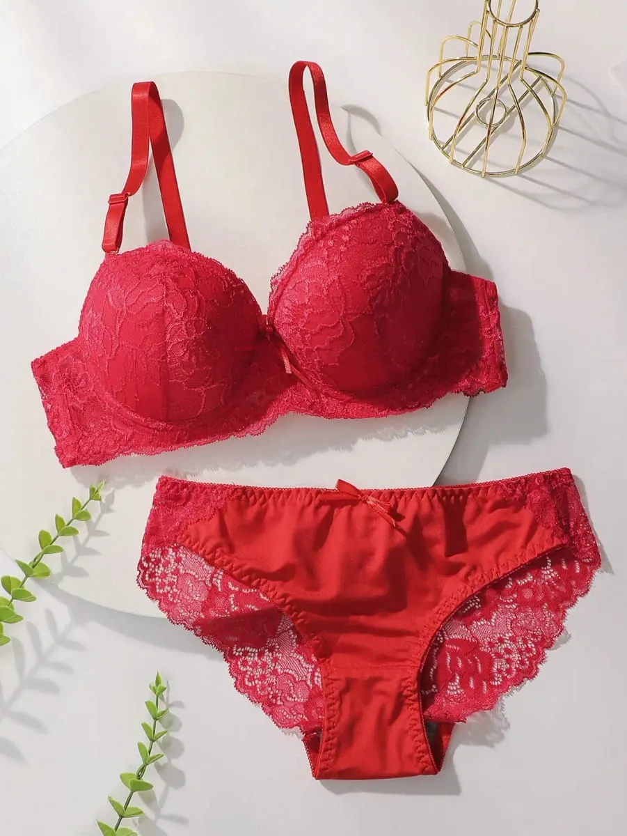 Red Lace Sexy Lingerie Set For Women's Gathering Push Up Underwear For Women's Flower Underwear Set A2155 — image 3