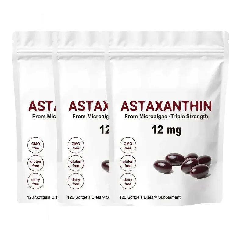 Astaxantina de força tripla 12 mg - Suplemento antioxidante natural de astaxantina não OGM verificado e sem glúten - 120 cápsulas gelatinosas