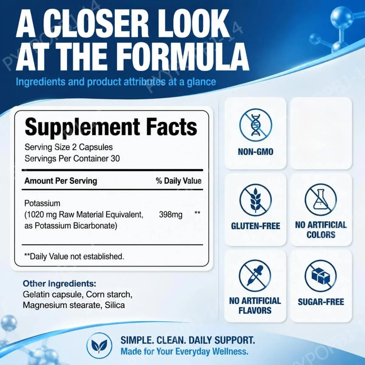 Googeer Potassium Supplement Capsules for Daily Mineral Gap Support 1020 Mg Equivalent Steady Potassium Level 60 Capsules — image 3