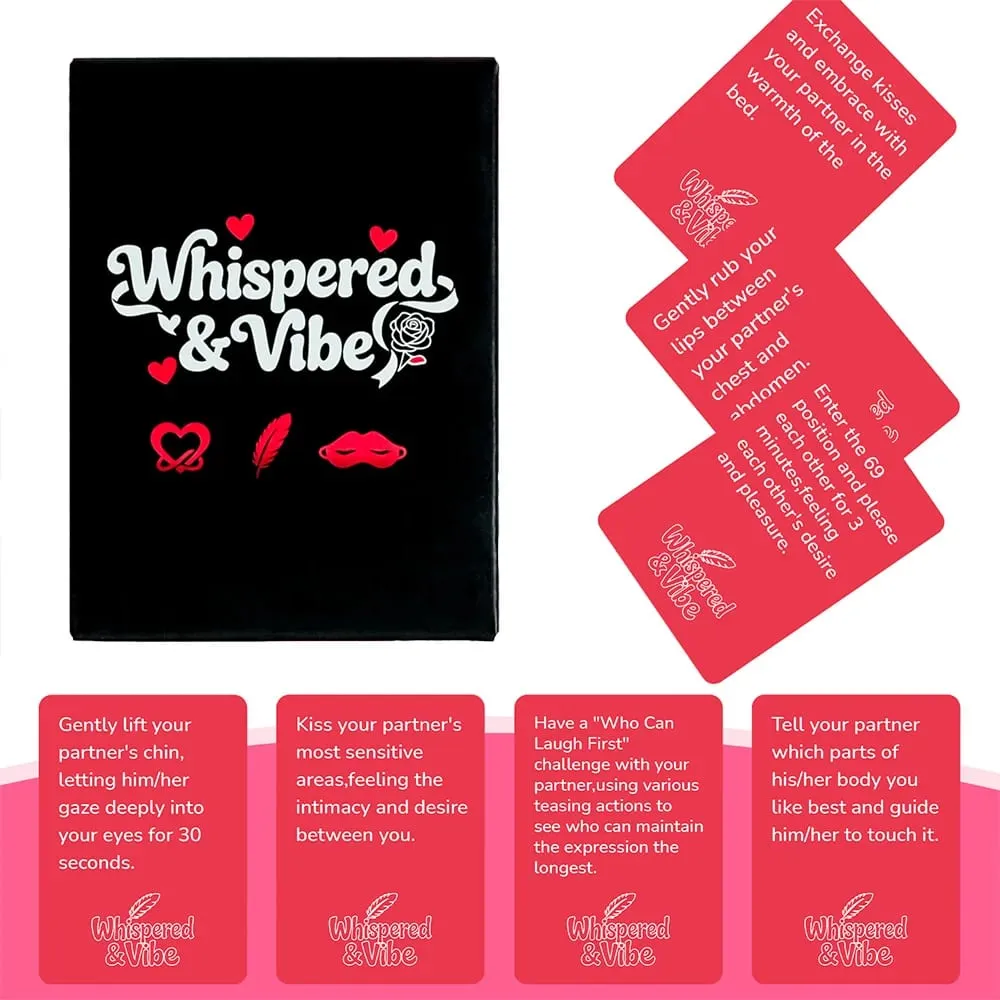لعبة بطاقات العلاقة الحميمة للزوجين "Whispered & Vibe" — 50 تحديًا جذابًا ونصائح رومانسية، هدية الذكرى السنوية المثالية للأزواج