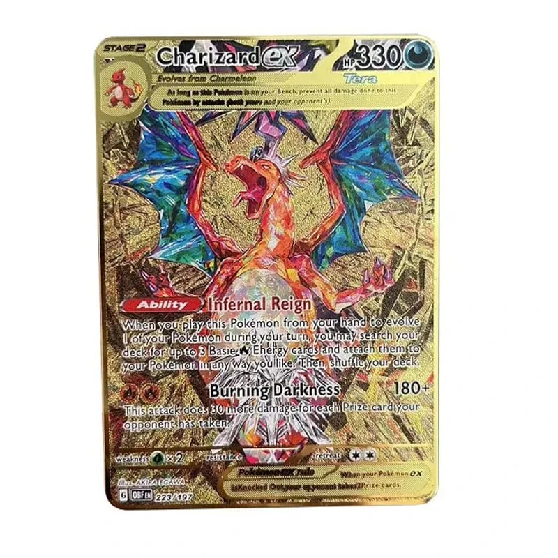Fajna nowa metalowa karta Pokemon 10000 punktów Arceus Charizard Super karta angielski Mewtwo Lucario Greninja Lillie karty Anime — image 33