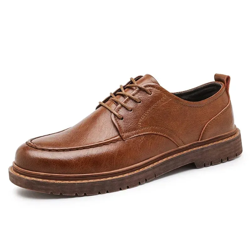 Autumn New Men Leather Casual Shoes Brogue Luxurious Handmade Genuine Leather Work Boots Business Casual Sneakers — image 8