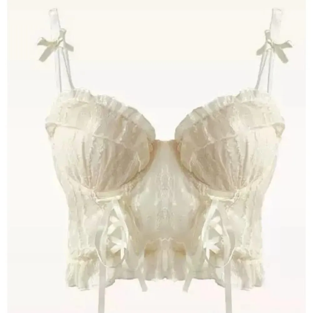Ensemble de soutien-gorge en dentelle à volants pour femmes, petit buste, Push-Up, maille croisée, bretelles croisées, pur, doux, Lingerie douce au quotidien, sous-vêtements 2 pièces 32-38AB — image 5
