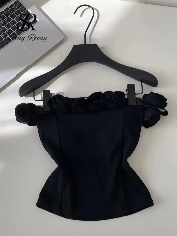 Fashion 3D Floral Solid Crop Top Women Strap Backless Elastic Waist Short Tank Top Korean Holiday Sexy Club Camisole — image 10