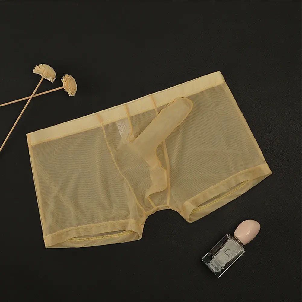 Sexy men malha transparente leve roupa interior ver através respirável boxer briefs calcinha separação bala masculino boxer calcinha — image 2