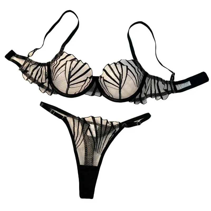 New Women's Bra Set Sexy Lace Mesh Lingerie Set Ultra Thin Breathable Comfortable Lightweight Scallop Transparent Lingerie Set — image 2