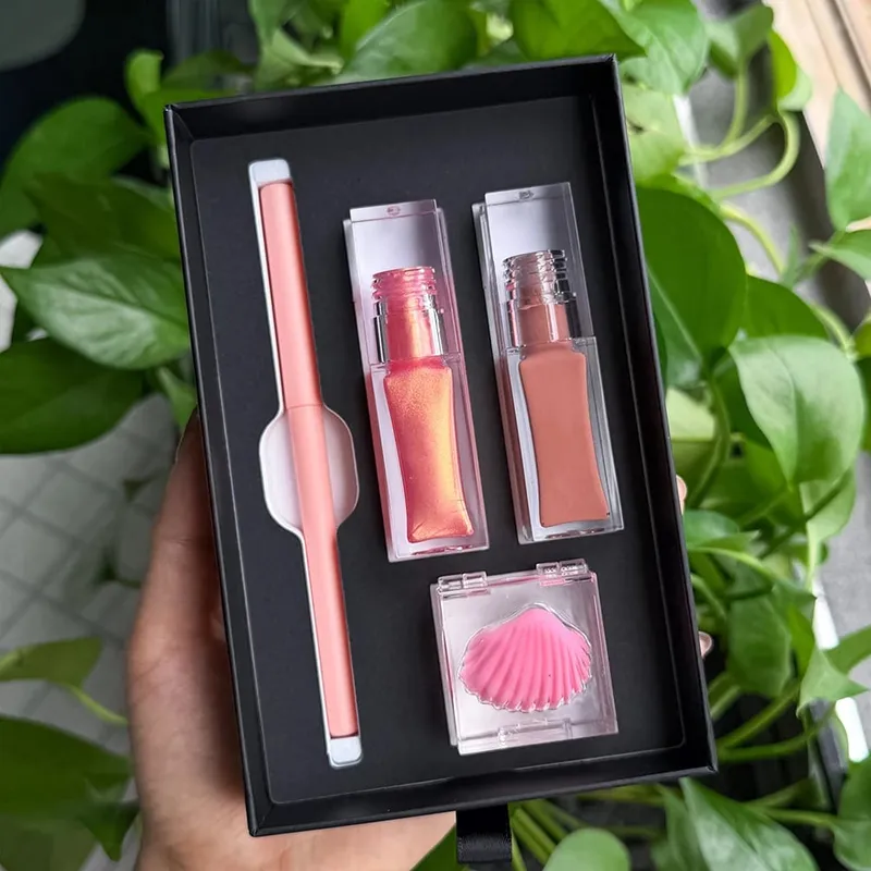 4 ชิ้น/ชุดมังสวิรัติแต่งหน้า Lip GLOSS Matte ลิปสติก Lip Liner Lip Mask ชุดฉลากส่วนตัวโลโก้ที่กำหนดเองขายส่ง
