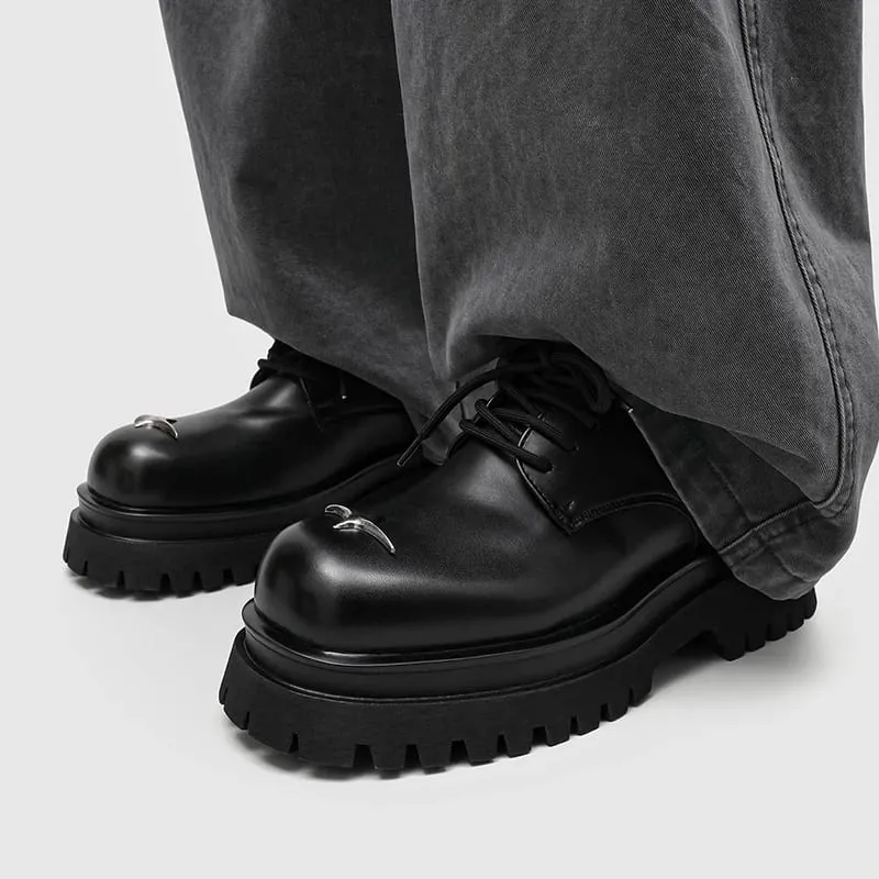 Men's Lace‑Up Platform Derby Shoes Metal Decor Chunky Sole Fashion Casual Footwear Non‑Slip Daily Walking Shoes — image 5