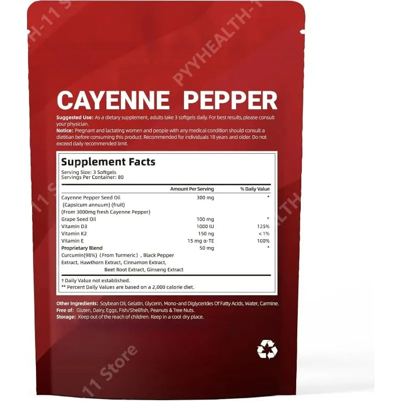 Cayenne Pepper Softgels Supplement with Grape Seed Beetroot Turmeric Vitamins D3 K2 Herbal Supports Leg Vein Blood Vessel Health — image 6