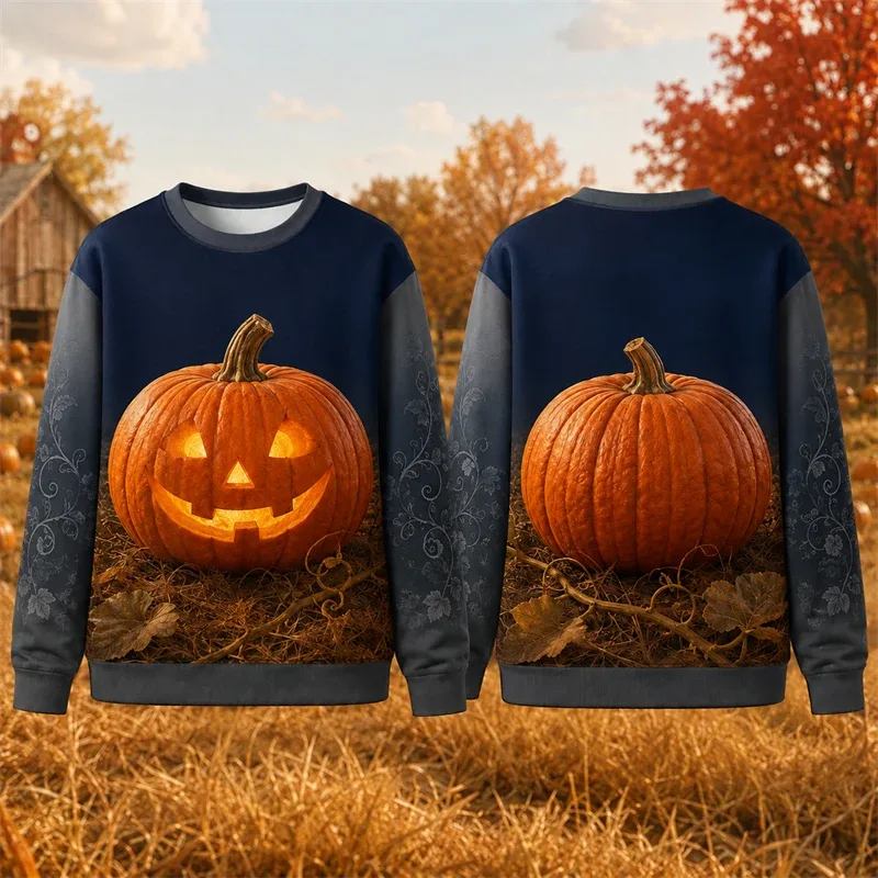 Autumn Winter Halloween Men Sweatshirt 3d Print Vintage Farm Pumpkin Lantern Pullover Sweatshirt Thanksgiving Party Unisex Top — image 5