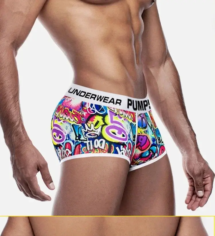 1- 4PCS Men's Cotton Nylon Blend Boxer Briefs All-Over Graffiti Print Wide Elastic Waistband Non-Tight Fashion Sport Underwear — image 22