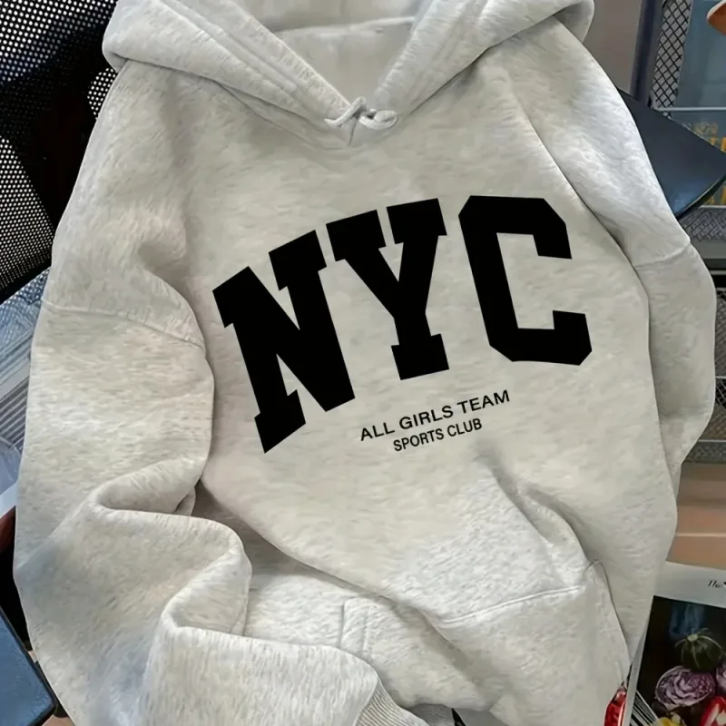 Hoodie Tim New York Biru Laut Nyaman Musim Gugur/Musim Dingin Baru - Pullover Kasual Hoodie Gaya Jalanan Pasangan Lengan Panjang dengan POC