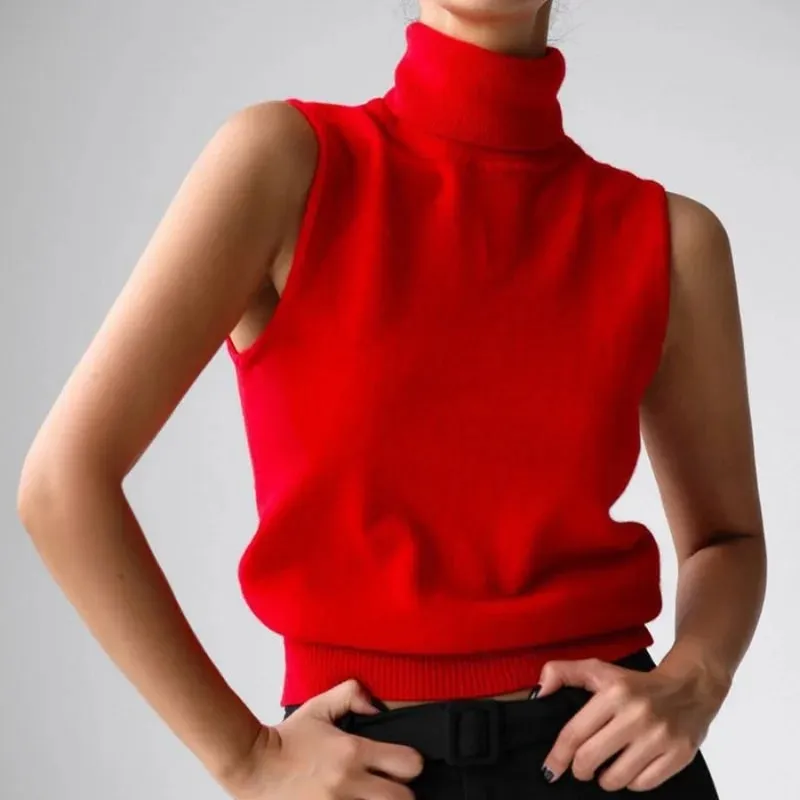 Women's Sleeveless Turtleneck Knit Vest Autumn Slim Fit High-Neck Tank Top Ribbed Hem Minimalist Base Layer Office Casual Wear — image 4